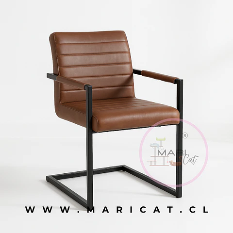 Silla Industrial de Cuero Sintético Marrón con Base Metálica