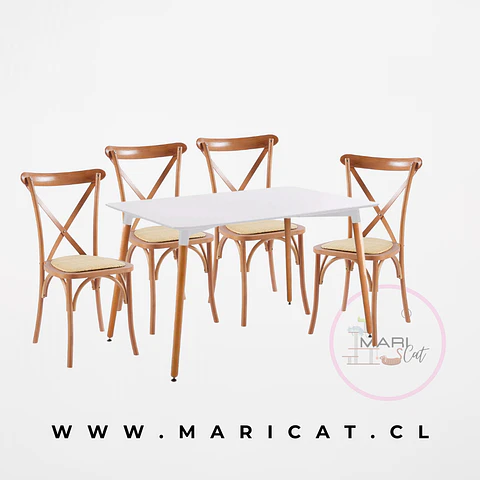 Comedor Rectangular Melamina 4 Sillas Crossback – Mesa 130x80cm