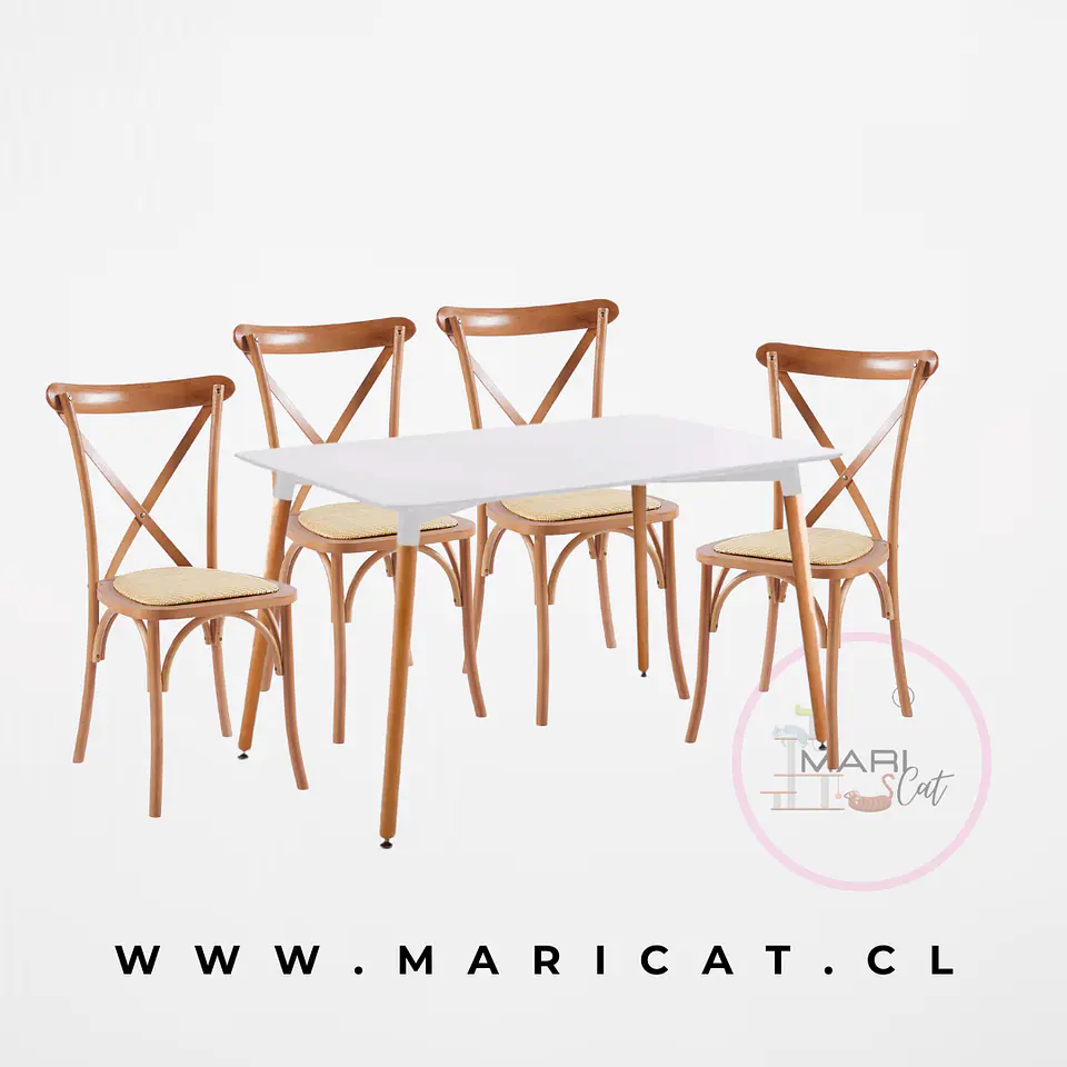 Comedor Rectangular Melamina 4 Sillas Crossback – Mesa 130x80cm 1