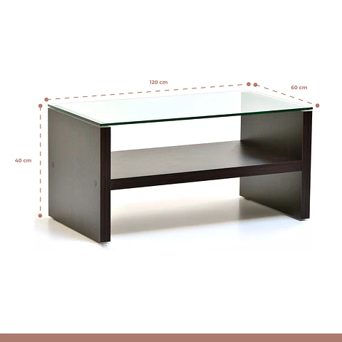 Mesa de Centro H de MDF con Vidrio Templado – Café Oscuro