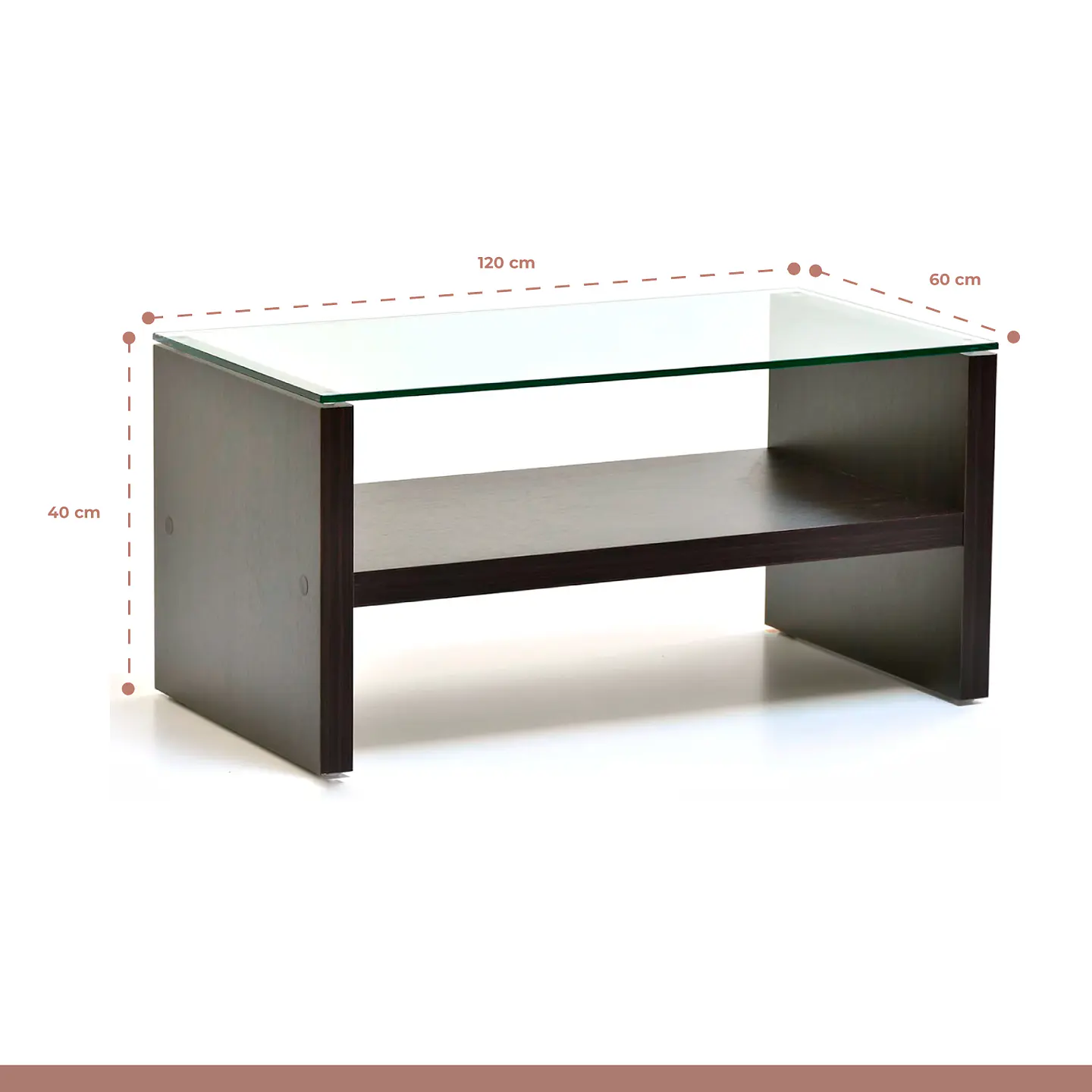 Mesa de Centro H de MDF con Vidrio Templado – Café Oscuro 1