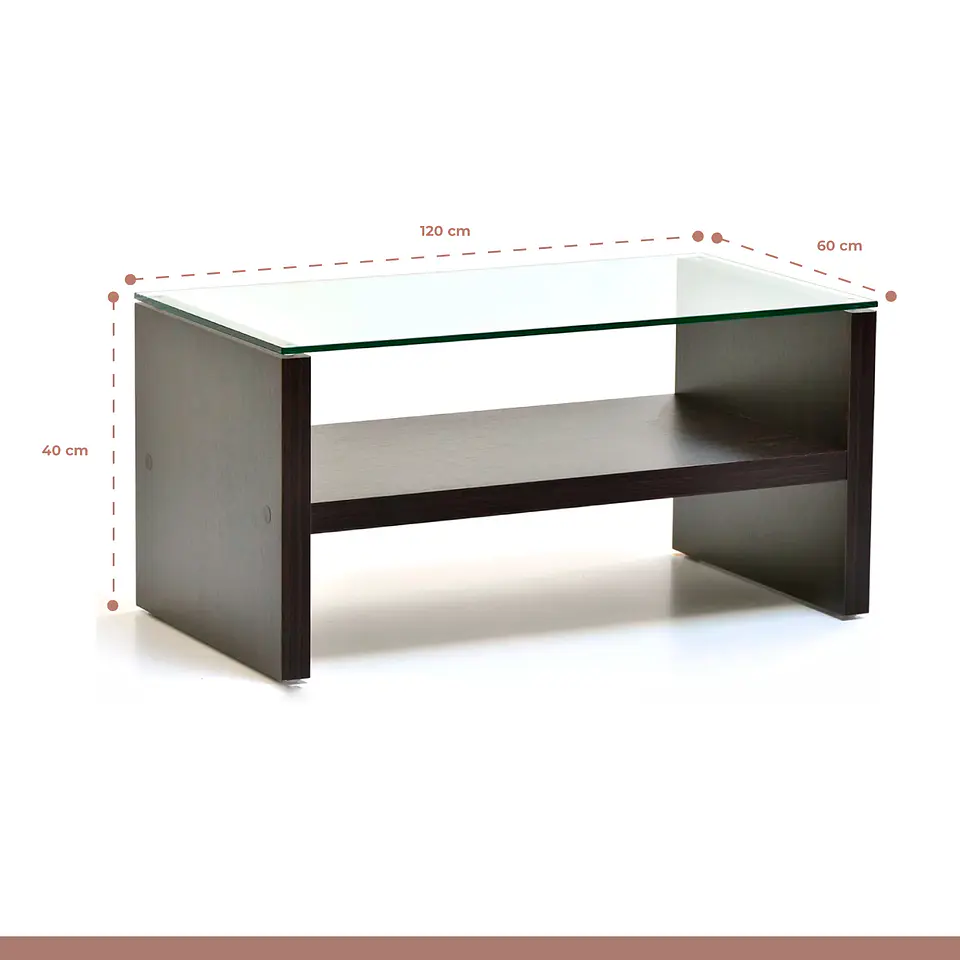 Mesa de Centro H de MDF con Vidrio Templado – Café Oscuro 1