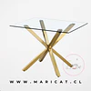 Mesa Cuadrada vidrio Cruzada Gold Comedor Cafetería 
