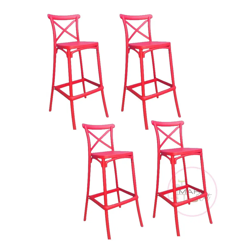 Pack 4 Taburete Bar Danubio Polipropileno Rojo-Cocina Restaurant terraza 2