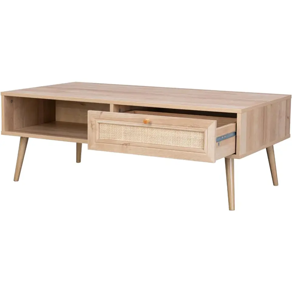 Mesa de Centro Radal con Cajón de Ratán – Madera Natural MDF  1