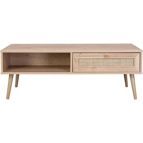 Mesa de Centro Radal con Cajón de Ratán – Madera Natural MDF 