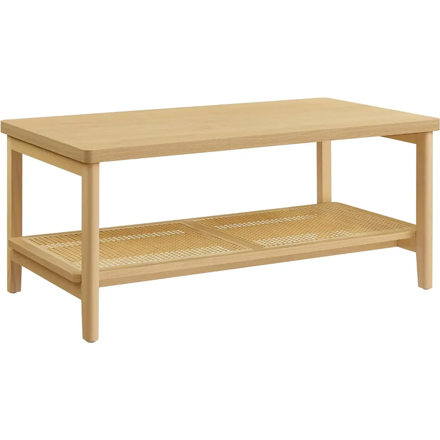 Mesa de Centro Rectangular de MDF con Detalles en Ratán – Madera Natural 2