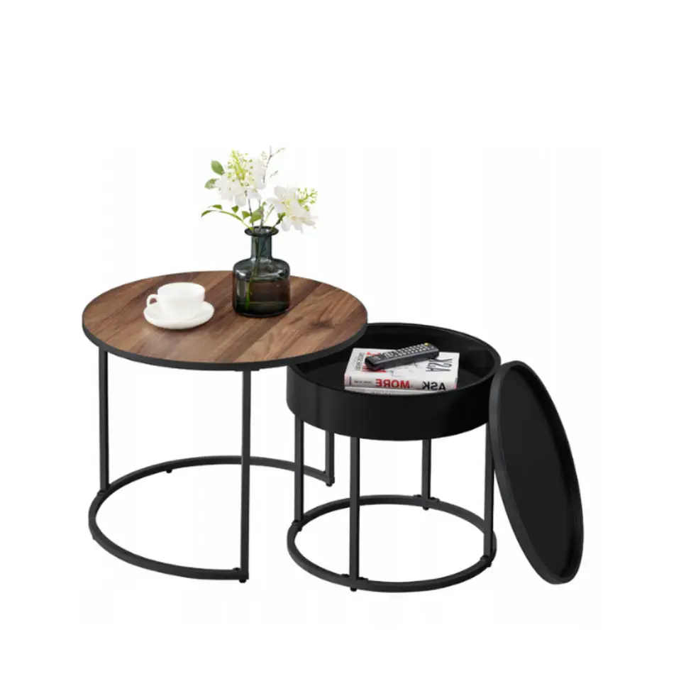 Mesa de Centro Anidada Wood Metal con Cajón – Set 2 Piezas 3