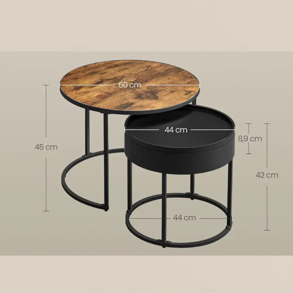 Mesa de Centro Anidada Wood Metal con Cajón – Set 2 Piezas 4