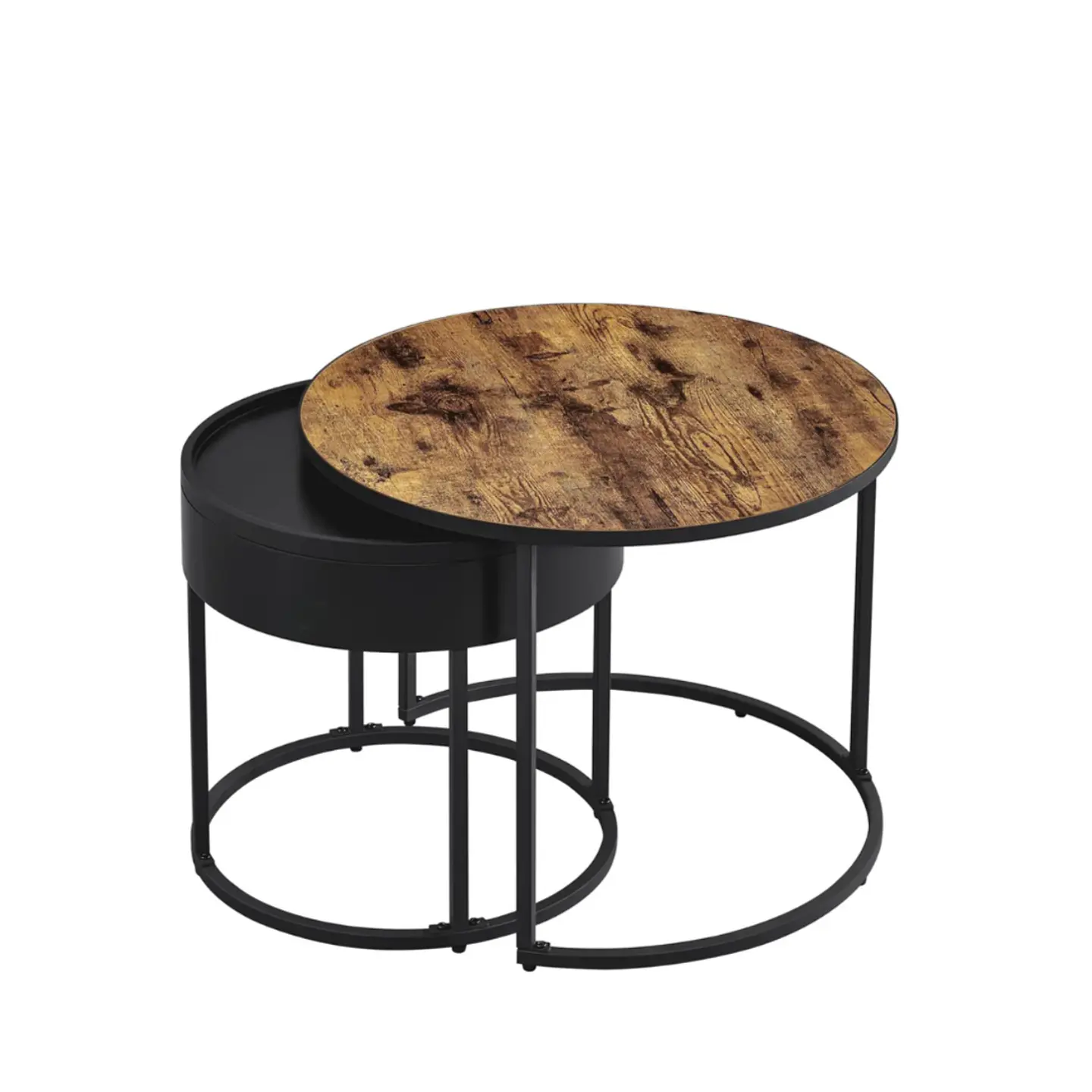 Mesa de Centro Anidada Wood Metal con Cajón – Set 2 Piezas 2