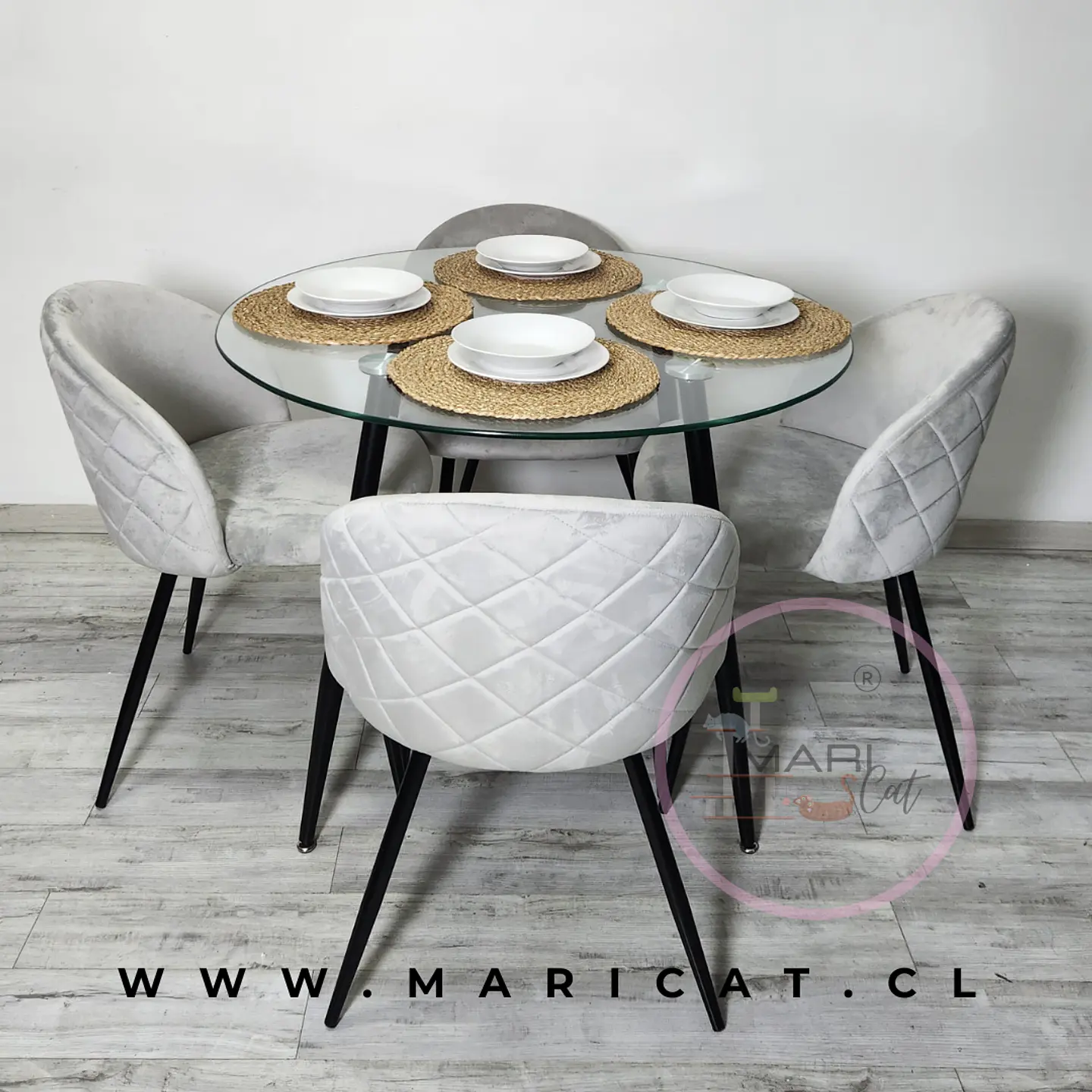 Comedor Redondo Vidrio 4 Sillas Velvet – Mesa 80cm 1
