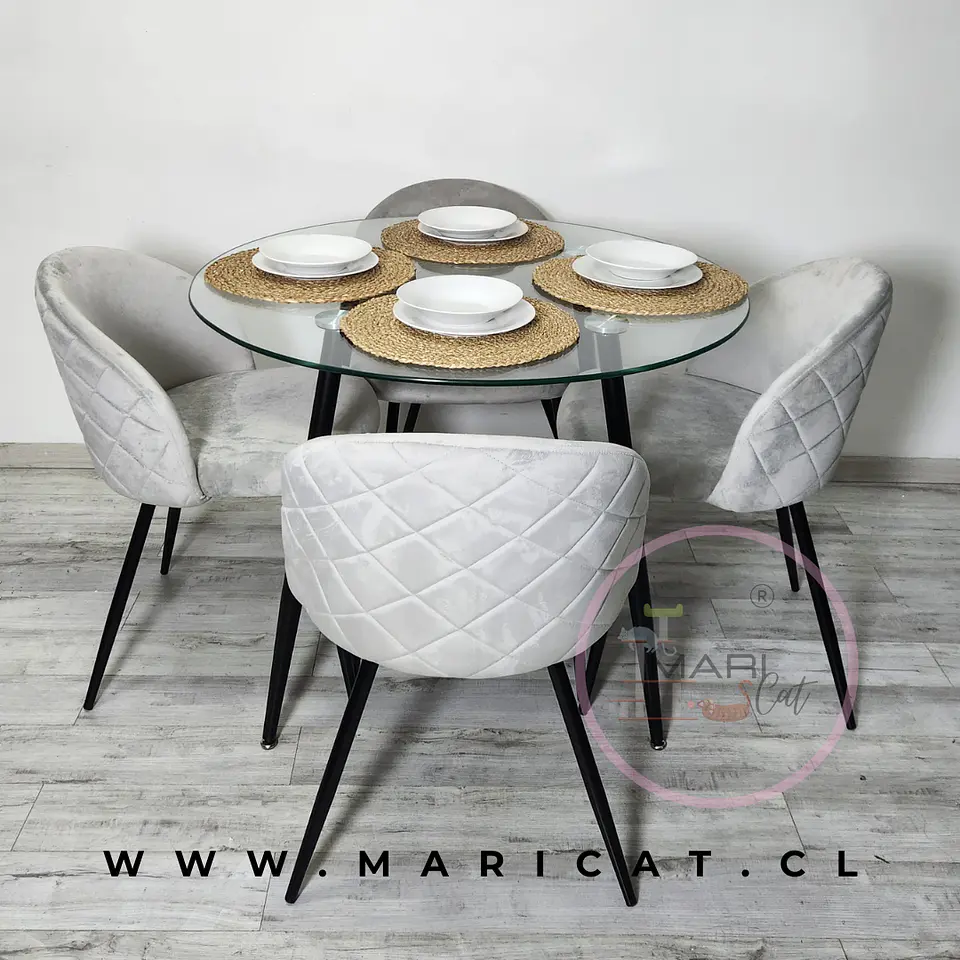 Comedor Redondo Vidrio 4 Sillas Velvet – Mesa 80cm 1