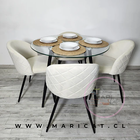 Comedor Redondo Vidrio 4 Sillas Velvet – Mesa 80cm