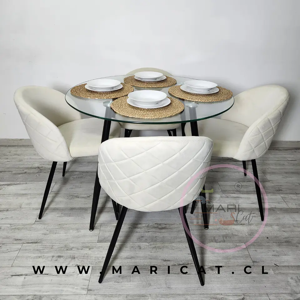 Comedor Redondo Vidrio 4 Sillas Velvet – Mesa 80cm 2