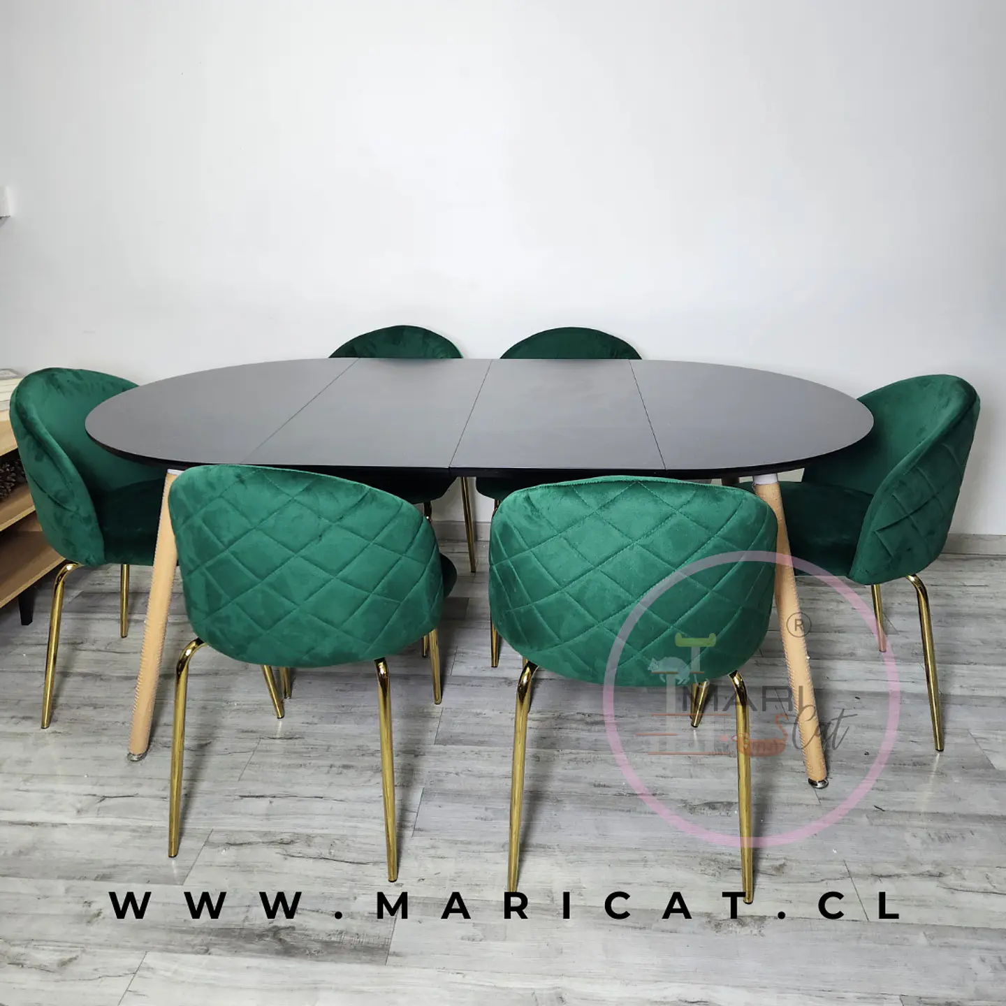 Mesa Expandible Eames MDF Redonda +4 Sillas Velvet - Comedor 2