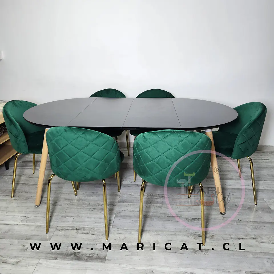 Mesa Expandible Eames MDF Redonda +4 Sillas Velvet - Comedor 2