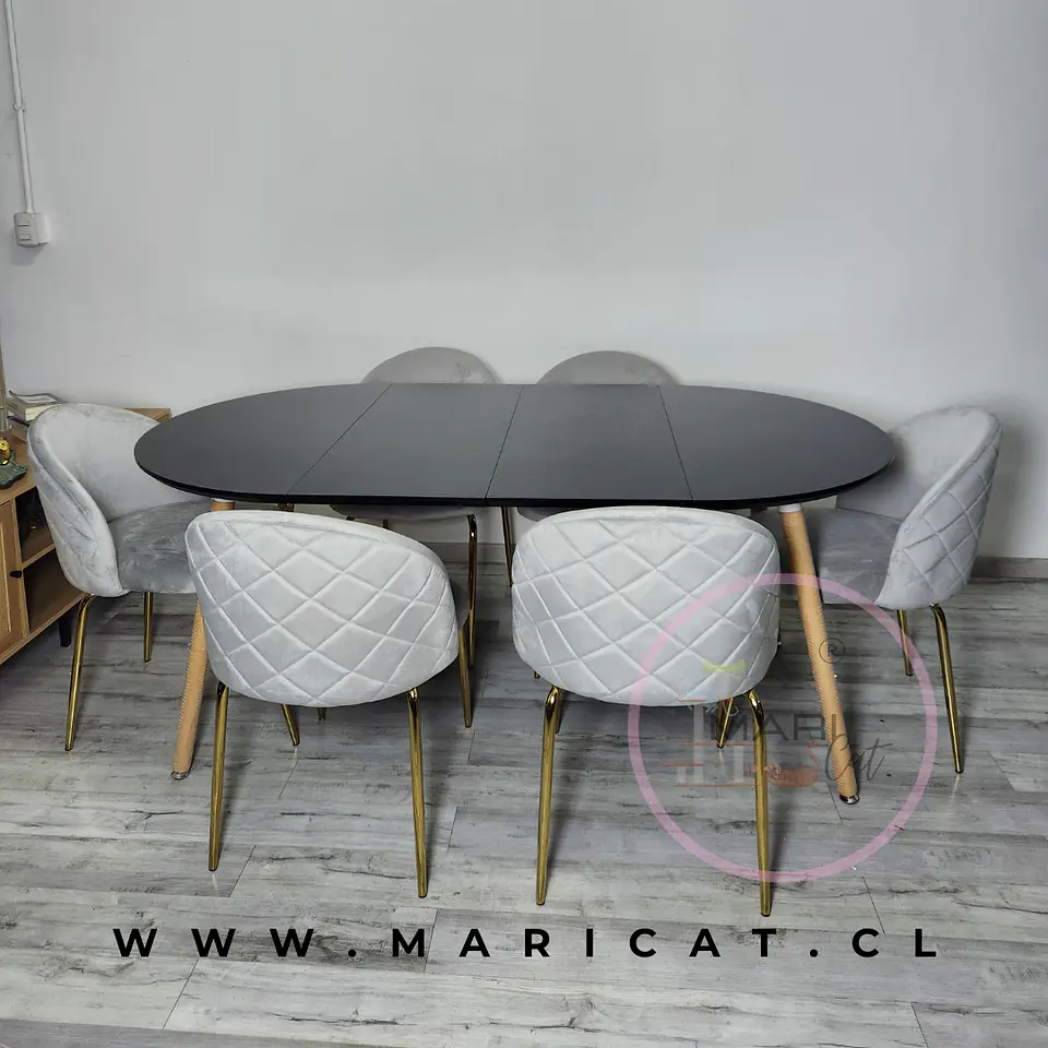 Mesa Expandible Eames MDF Redonda +4 Sillas Velvet - Comedor 1