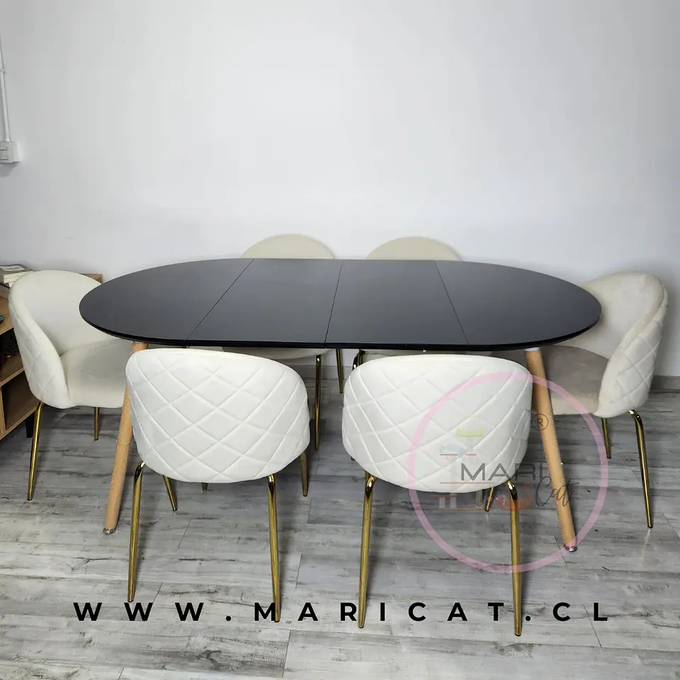 Mesa Expandible Eames MDF Redonda +4 Sillas Velvet - Comedor 3