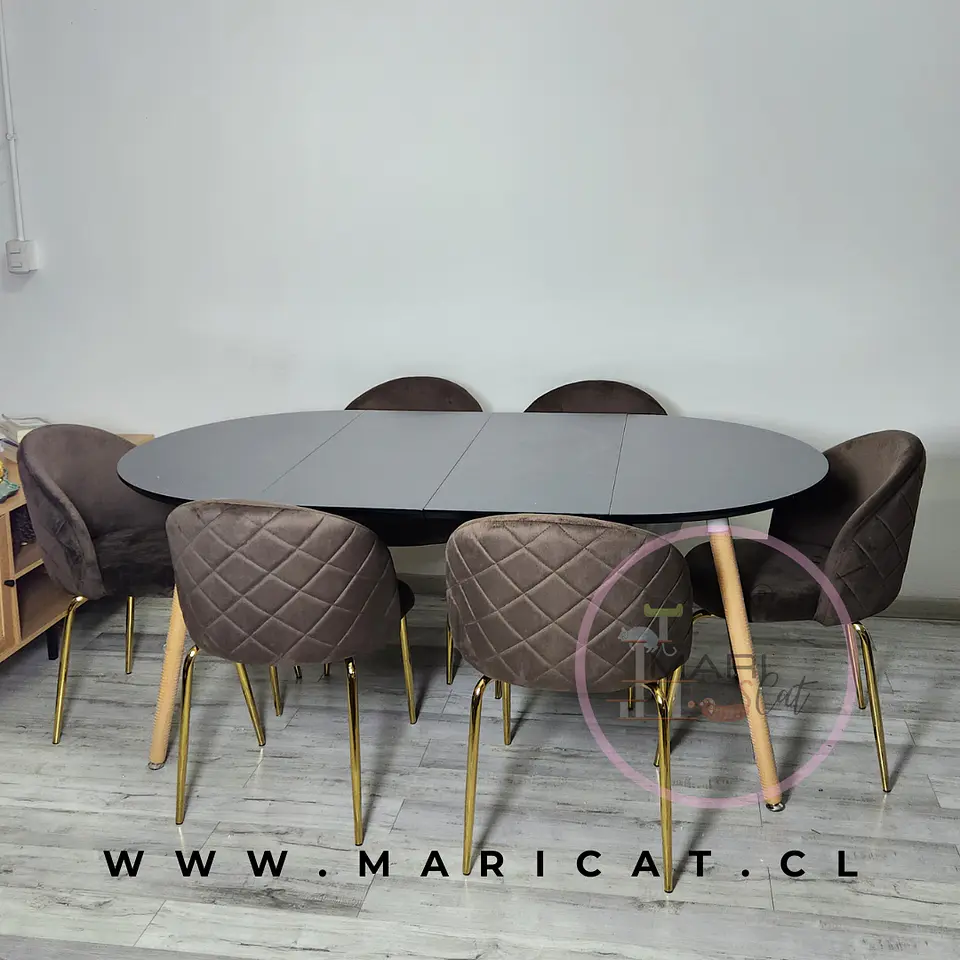 Mesa Expandible Eames MDF Redonda +4 Sillas Velvet - Comedor 5