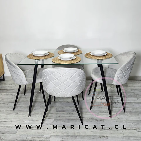 Comedor Rectangular Vidrio 4 Sillas Velvet – Mesa 130x48cm