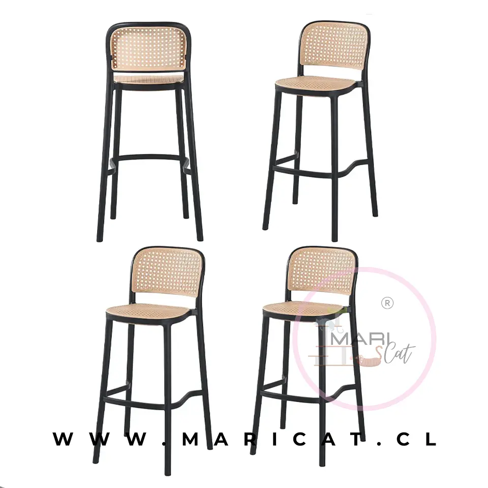 Pack 4 Taburete Bar Bajo Delta Polipropileno Negro 65cm 4