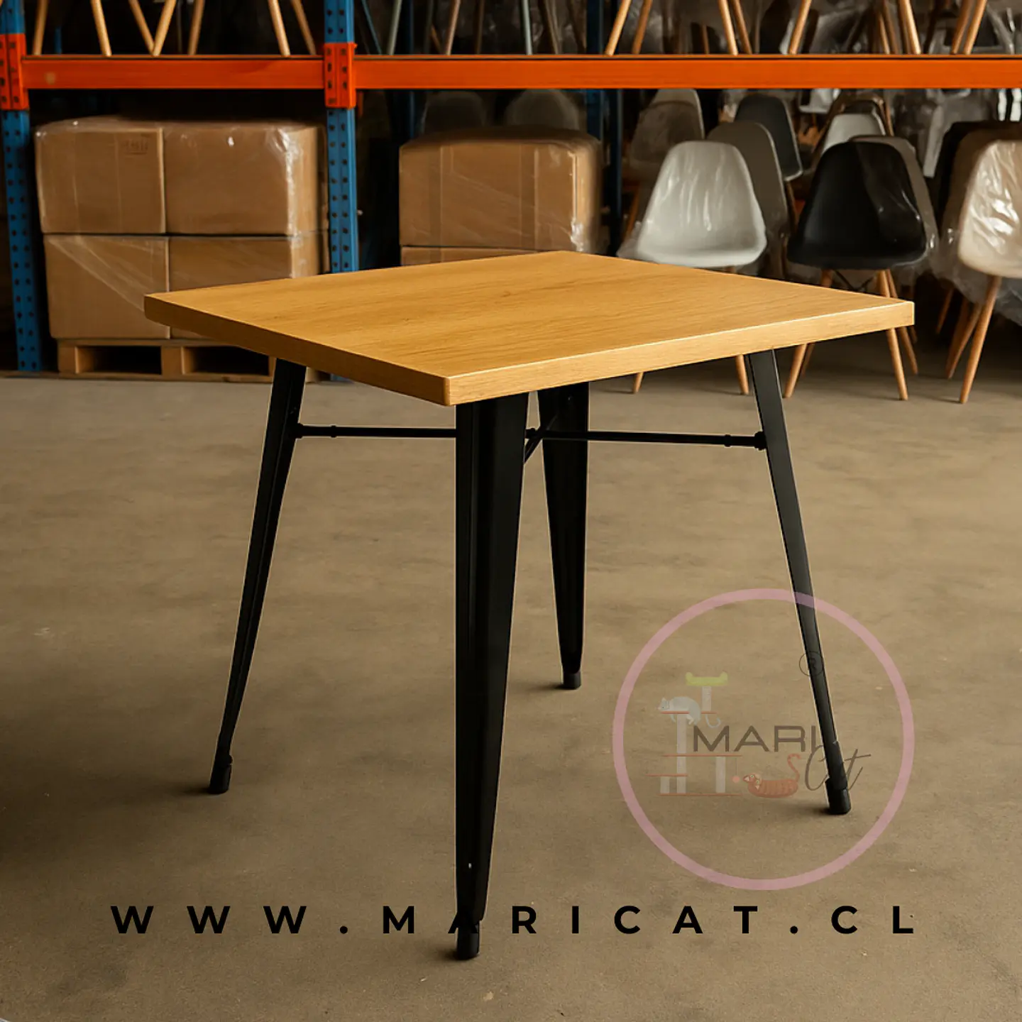Mesa Tolix Cuadrada Negra Madera Metal Terraza Cafetería 70x70 2