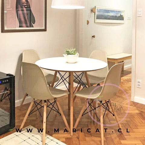 Comedor Redondo Melamina 4 Sillas Eames – Mesa 120cm