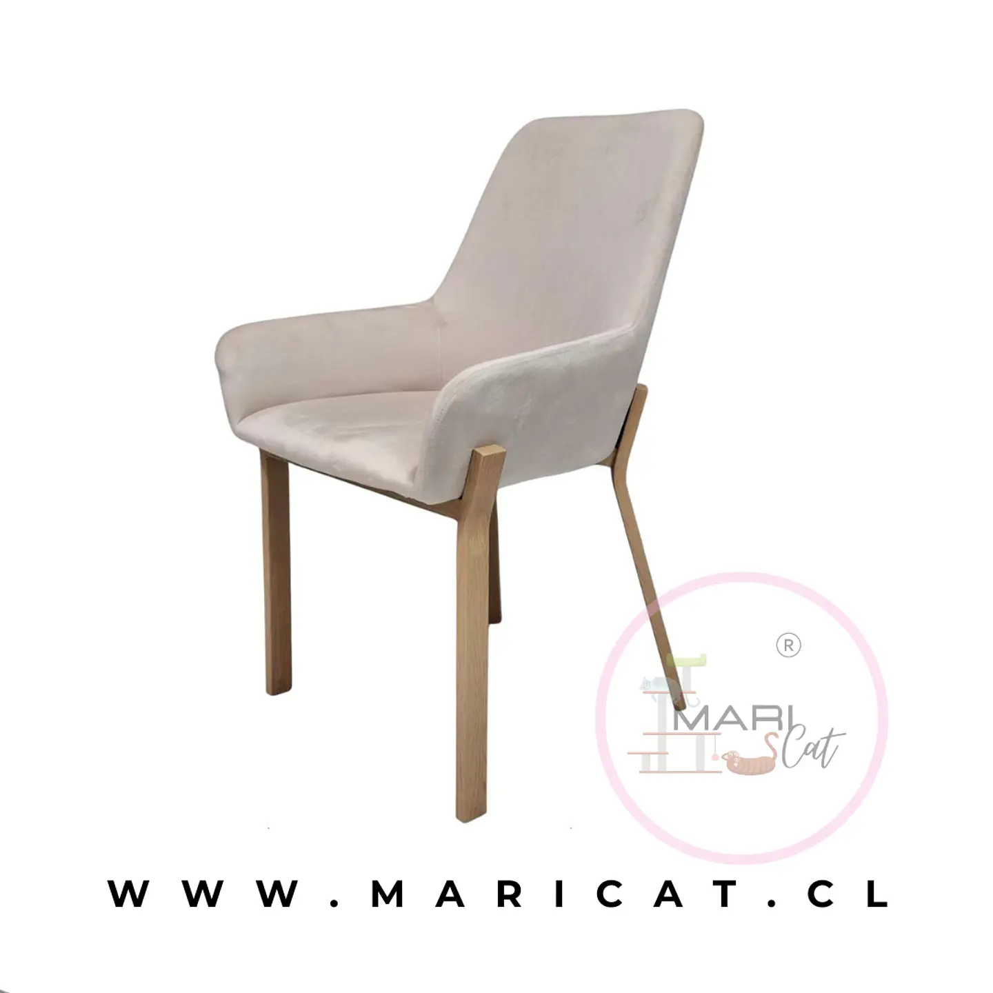 Silla Sitial Porto Velvet Beige Wood 1