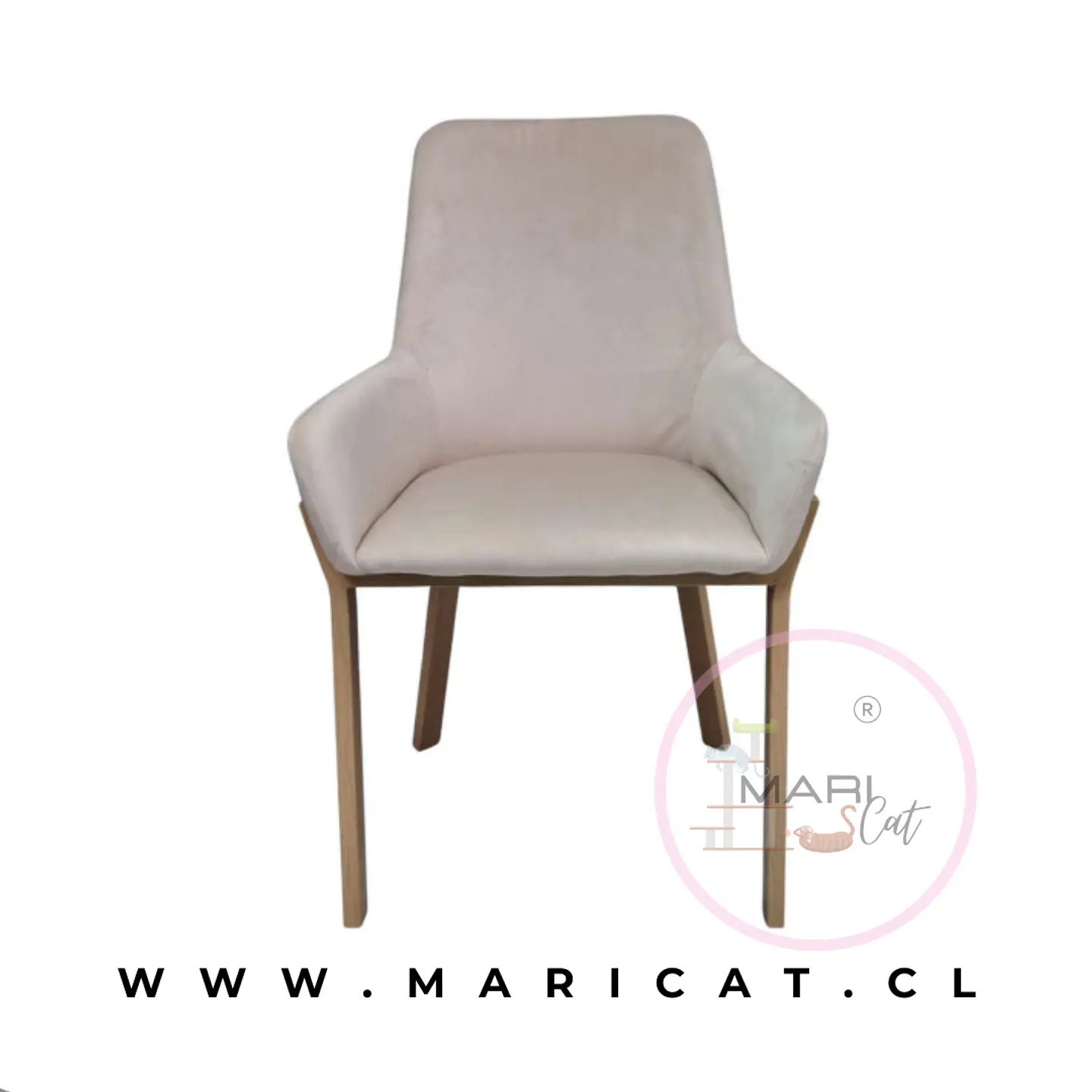 Silla Sitial Porto Velvet Beige Wood 2