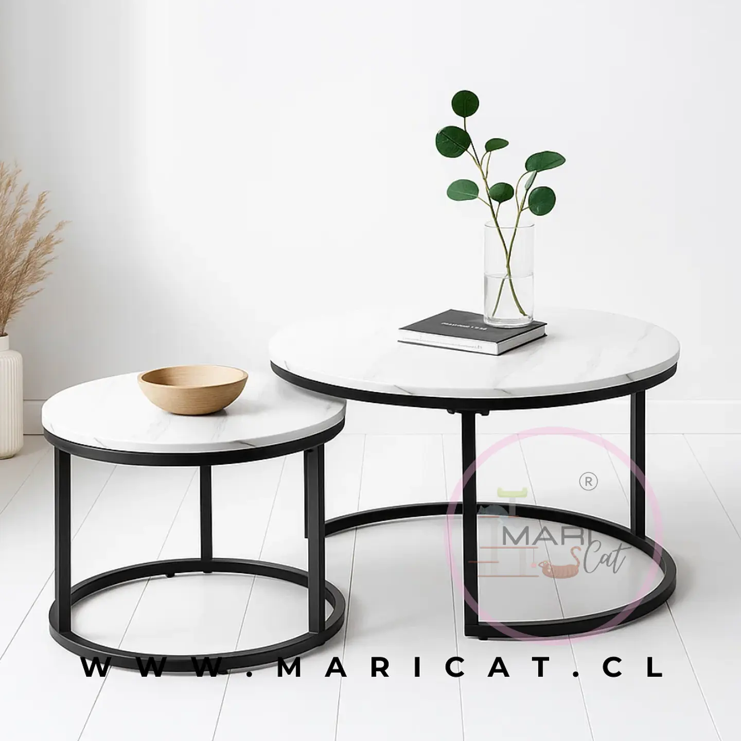 Mesa de Centro Anidada Mut de MDF Efecto Mármol con Base de Hierro – Set 2 Piezas 1