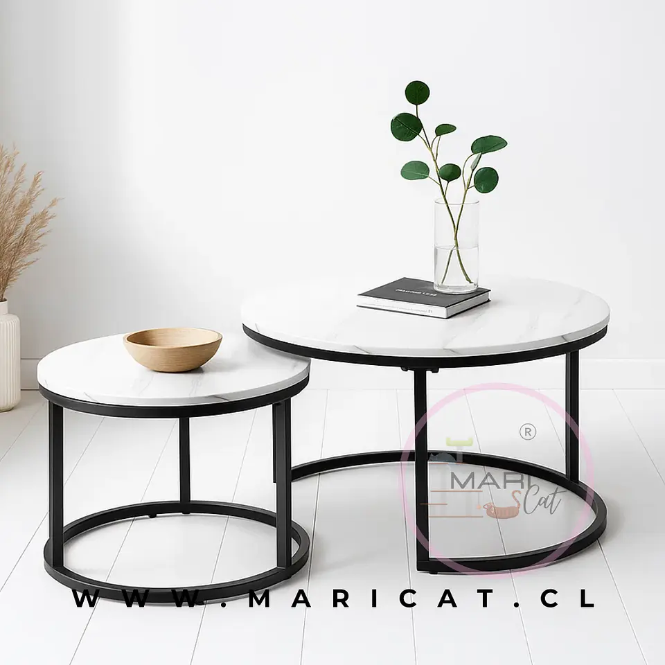 Mesa de Centro Anidada Mut de MDF Efecto Mármol con Base de Hierro – Set 2 Piezas 1