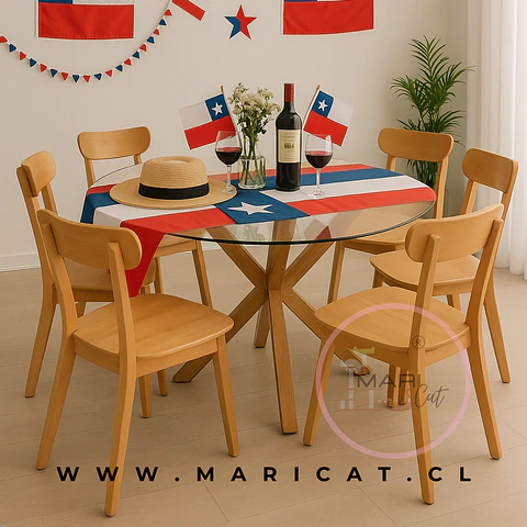 Mesa redonda Vidrio Madrid Warwick + Silla Fresno de Madera comedor 