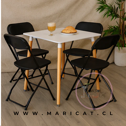 Comedor Cuadrado Vidrio 4 Sillas Eames – Mesa 120x80cm