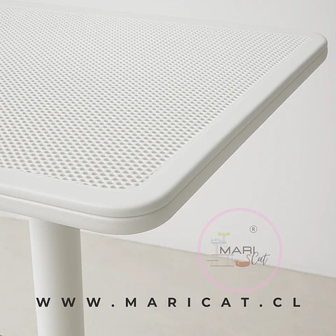 Mesa Tulip Cuadrada Blanca de Polipropileno con Pie Central para Terraza y Uso Comercial