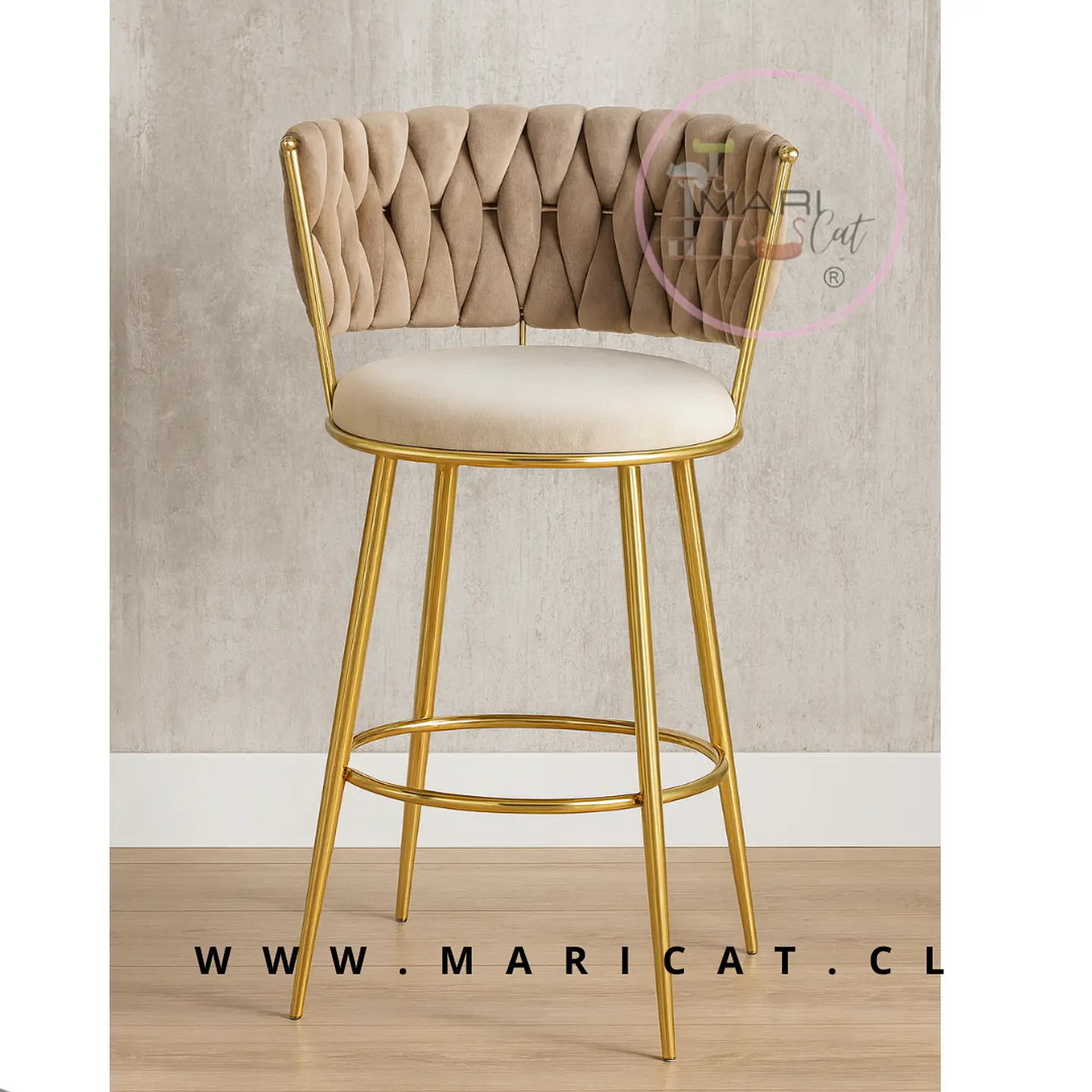 Taburete Bar Queen fijo velvet gold Beige -Cocina terraza 1