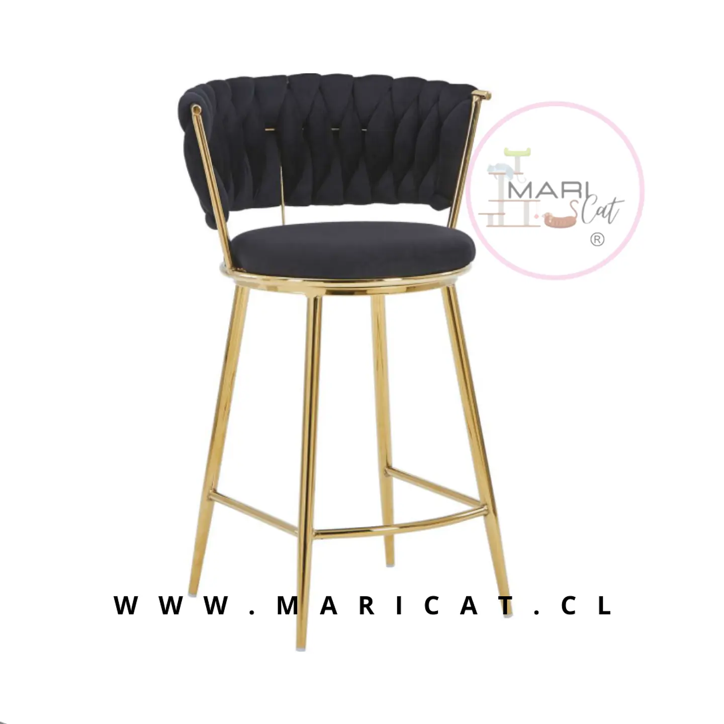 Taburete Queen Fijo Velvet Gold Negro 1