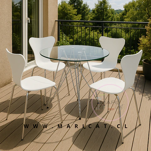 Comedor Redondo Vidrio 4 Sillas Mariposa – Mesa 80cm