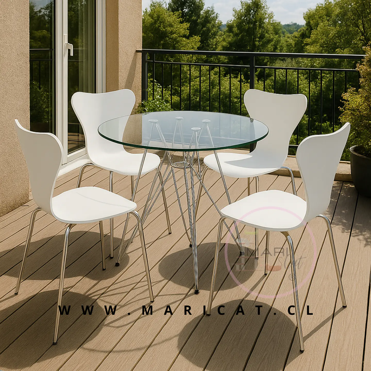 Comedor Redondo Mesa Eiffel Vidrio 80cm + 4 Sillas Mariposa 1