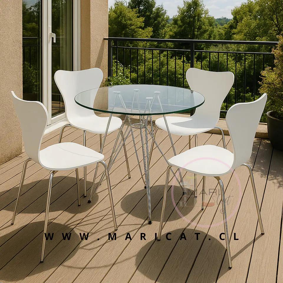Comedor Redondo Mesa Eiffel Vidrio 80cm + 4 Sillas Mariposa 1