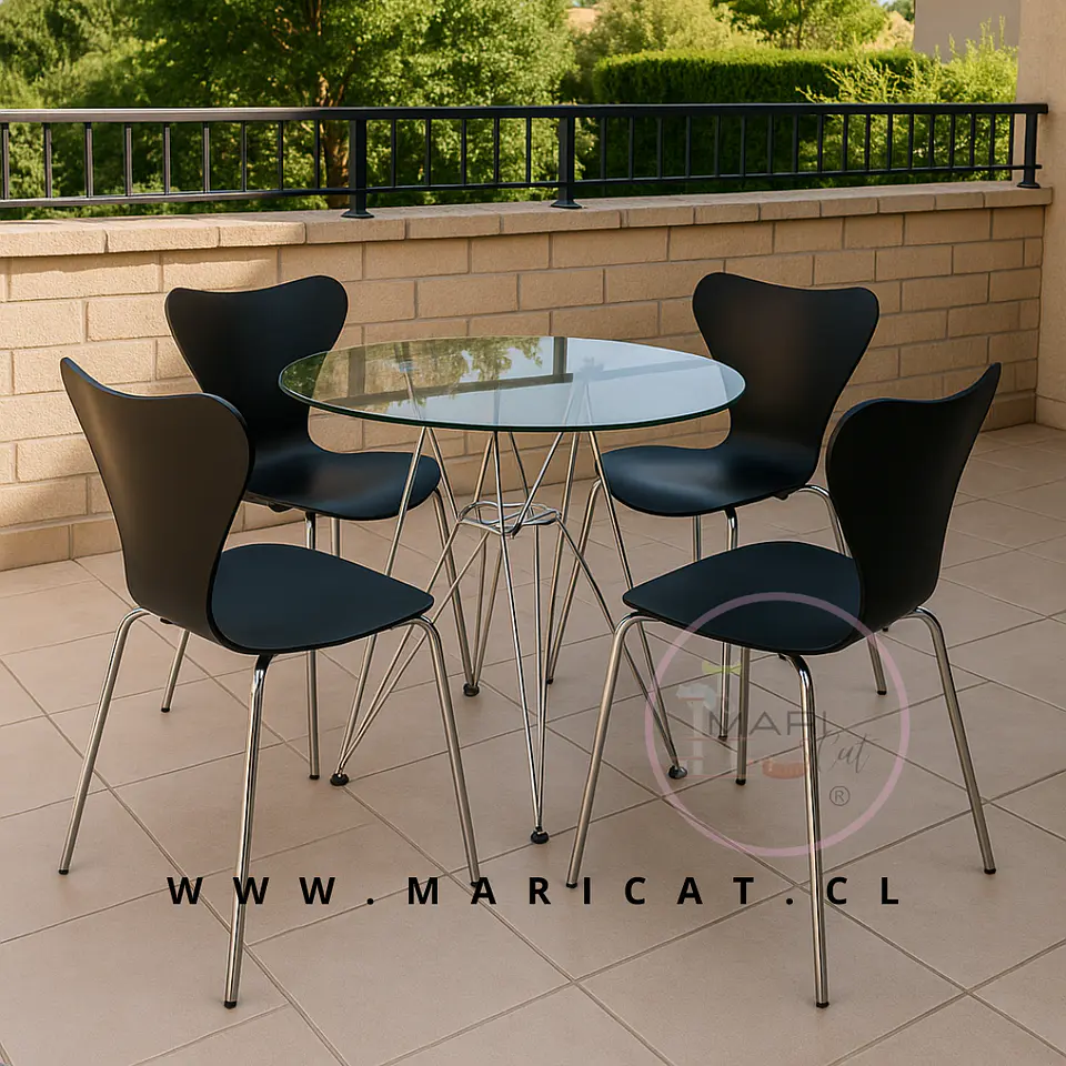 Comedor Redondo Mesa Eiffel Vidrio 80cm + 4 Sillas Mariposa – Mesa 80cm 1