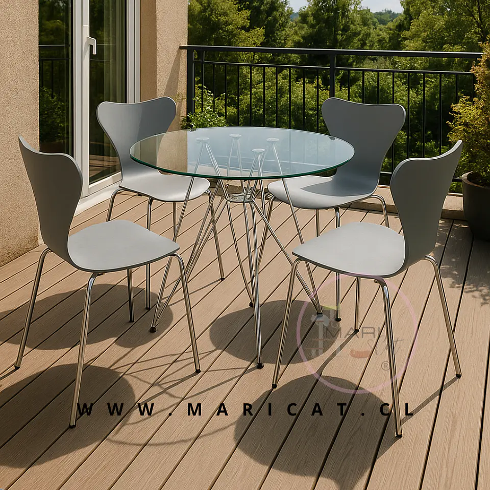 Comedor Redondo Mesa Eiffel de Vidrio 80cm + 4 Sillas Mariposa 1