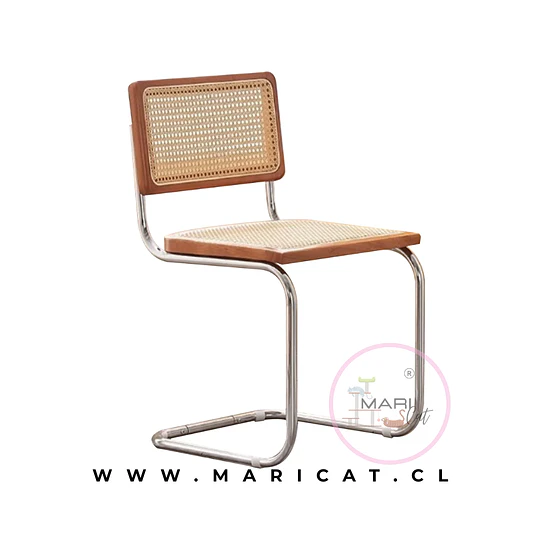 Mesa redonda vidrio Madrid Warwick + Silla Breuer Madera Rattan silver