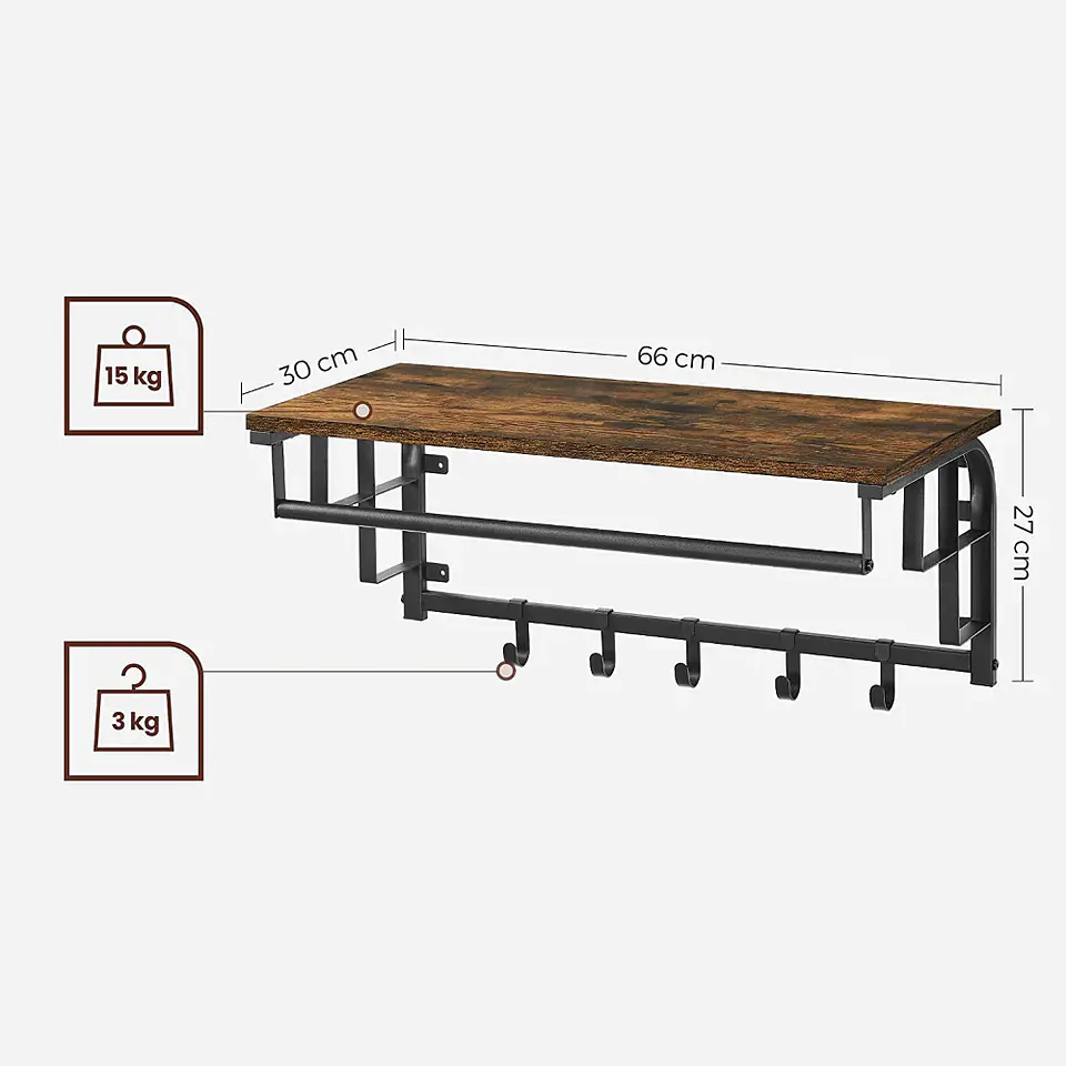 Estanteria Perchero vasaro Rustic MDF- Repisa colgador 3