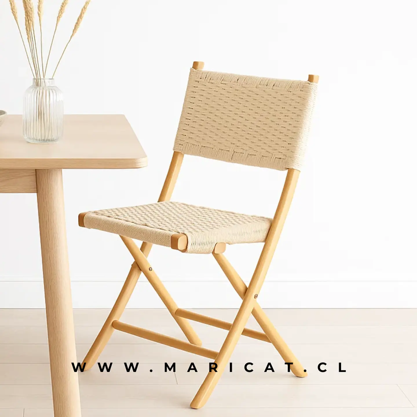Silla Nido Plegable Madera Tejida Beige 1