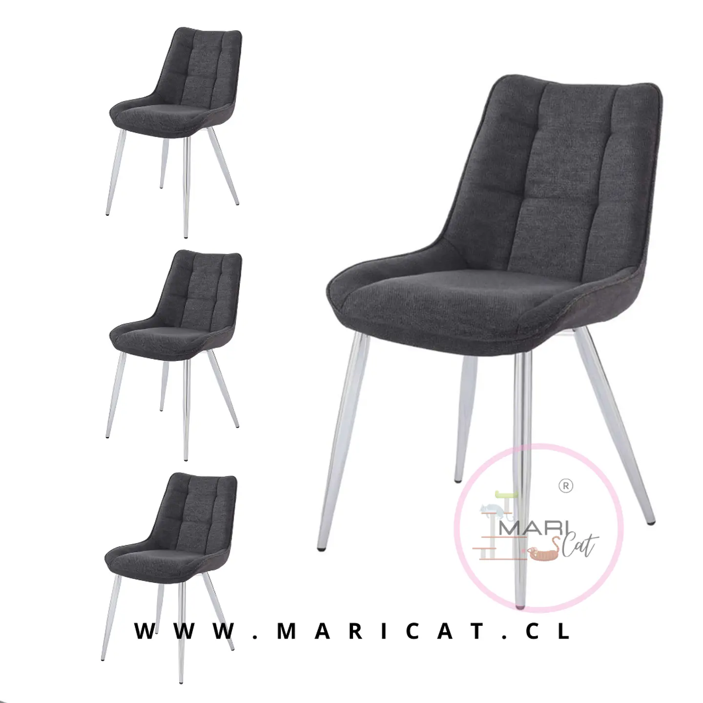 Pack de 4 Sillas Capitoné Arpi Lino Gris Oscuro Silver 1