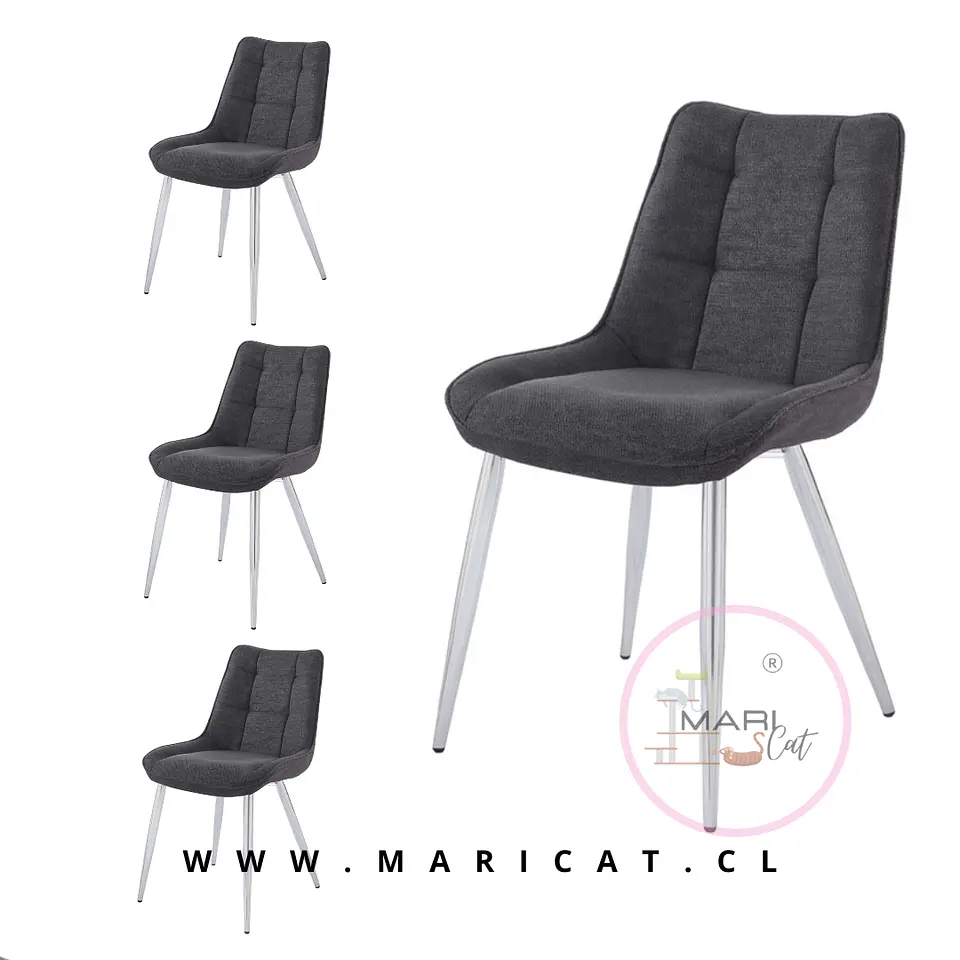 Pack de 4 Sillas Capitoné Arpi Lino Gris Oscuro Silver 1