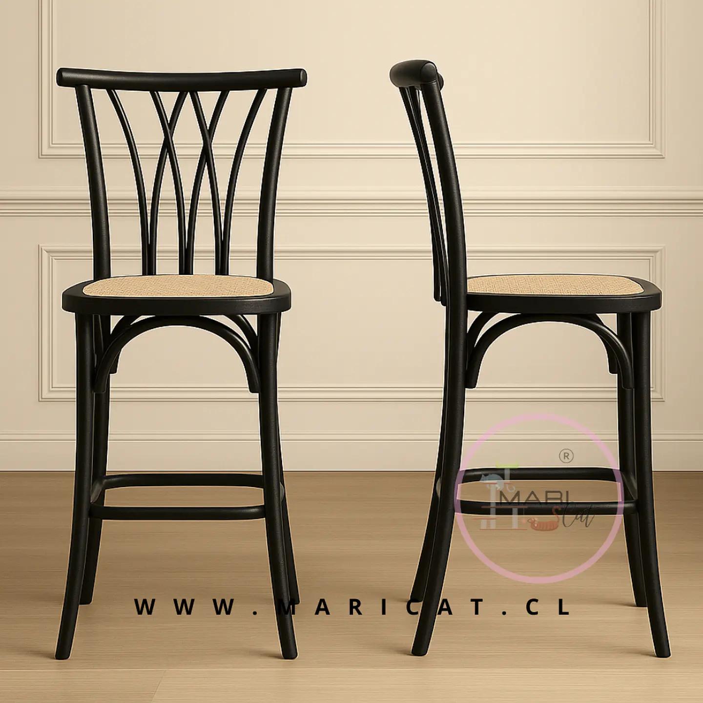 Taburete Bar Bajo Crossback Madera Negro 65cm 1