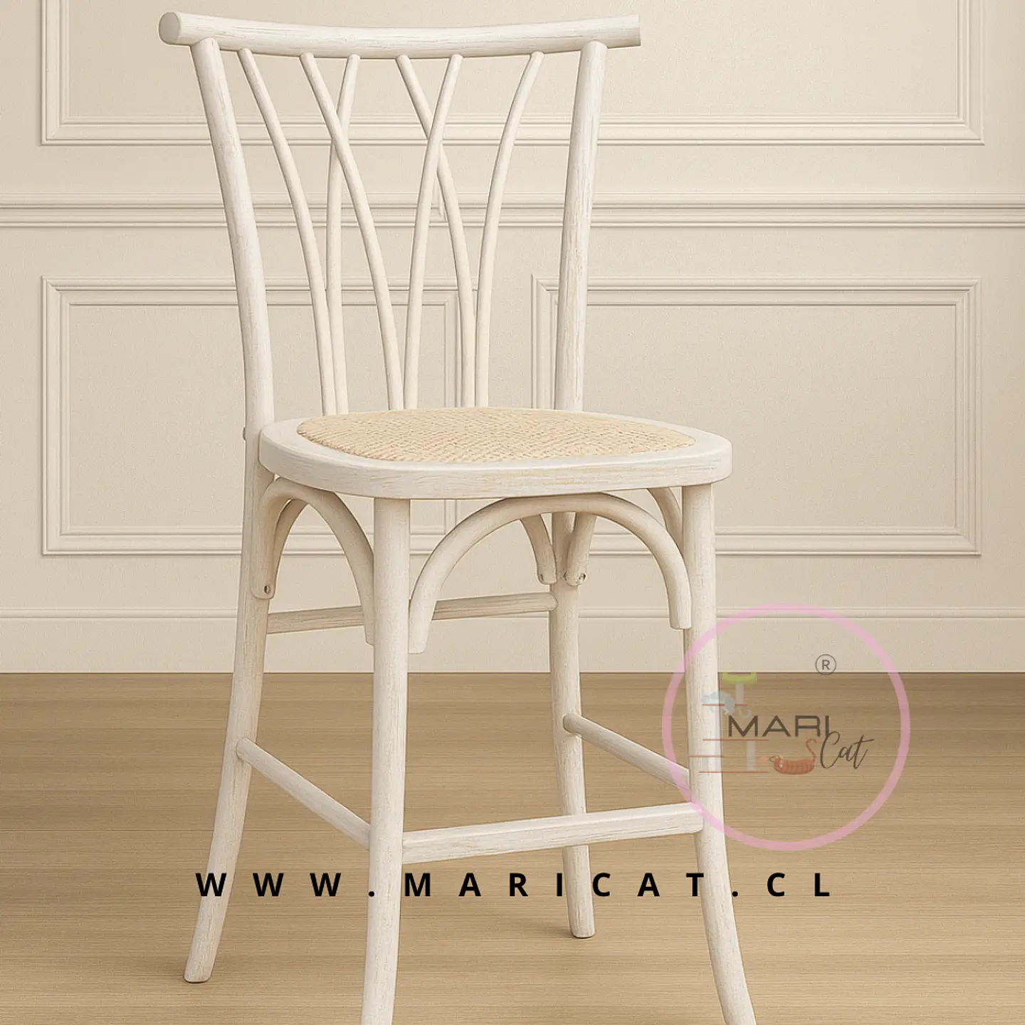 Taburete Bar Bajo Crossback Madera Blanco 65cm 1