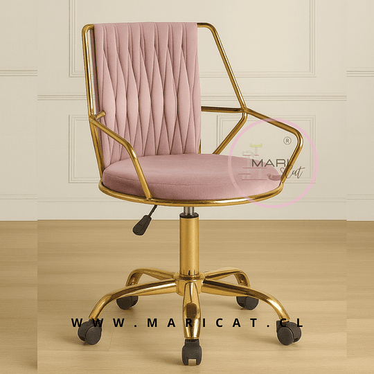 Silla Escritorio Giratoria Singapur con Apoya Brazos Gold Velvet Rosa
