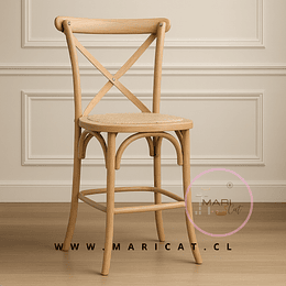 Taburete Crossback Madera Natural y Rattan Bajo